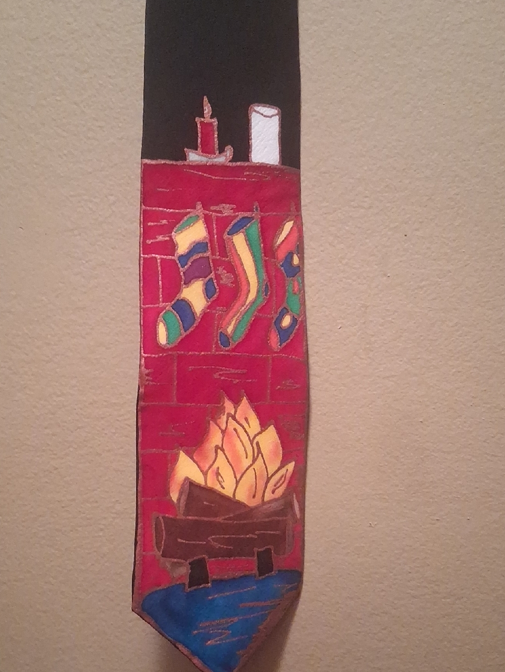 Hand-Painted Stockings On An Open Fire Necktie By Siobhan Bozeman MT